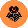 Partnership and care icon on orange background